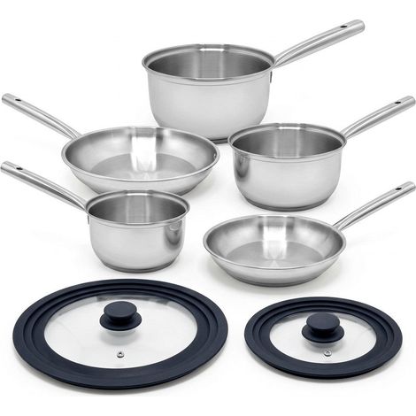 Lot de 3 casseroles 18/20/22 cm et 2 poêles 20/28 cm en inox avec couvercles Fackelmann Rhona (1/5)