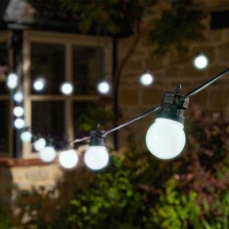 Outdoor Cool White String Lights Mains Powered 9.5m LED Festoon Lights Waterproof Plug In Garden Patio Balcony 10 Bulb Connectable (1/5)