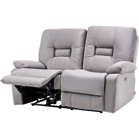 Recliner Sofa 2 Seater Grey Velvet Electric Adjustable Back and Footrest Modern Living Room BERGEN (1/5)