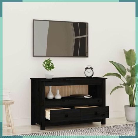 821501 Meuble TV Noir 79x35x52 cm Bois de pin massif (1/5)