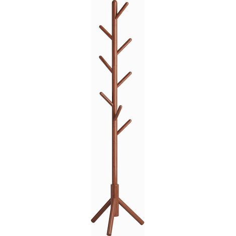 Wooden Coat Rack, Clothes Rack with 8 Hooks, Free Standing Coat Stand, Easy Assembly, for Hat, Clothes, Handbag, Scarves, Umbrella (Brown) (1/5)