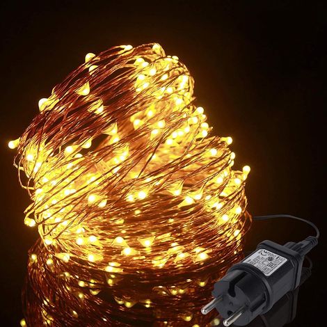 Guirlande Lumineuse 20m 200LED, Blanc Chaud Fil de Cuivre Étanche IP44 avec Adapteur Alimentation, 24V Chaine de Lampe Décoration Extérieur Intérieur (1/5)