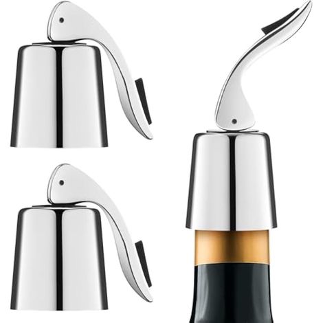 Lot de 2 bouchons à champagne en acier inoxydable réutilisables et silicone alimentaire, fermeture sous vide anti-fuite, préservant la fraîcheur des bulles, pour vins mousseux, cava et prosecco, coule (1/5)