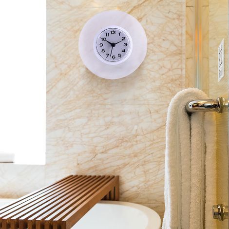 Wanduhr mit Saugnapf für Badezimmer- und Küchenspiegel, wasserdicht, Quarzwerk, weiß (1/5)