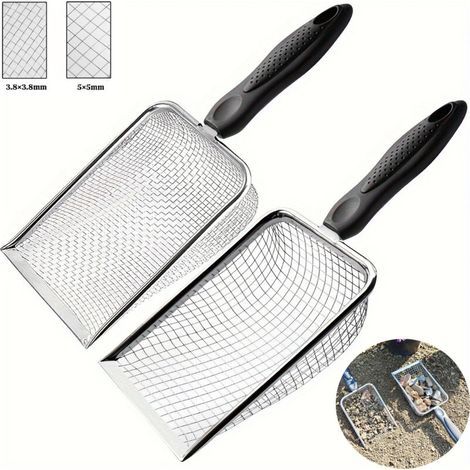 Set aus 2 Erdsiebschaufeln mit Griffen, Maschenweite 3,8 mm und 5 mm, für den Gartenbau. Steinsieb. Erdsieb. Siebschaufel. (1/5)