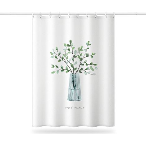 Rideau de douche anti-moisissures - imprimé végétal - imperméable - anneaux de suspension inclus - 180 x 180 cm - polyester (1/4)