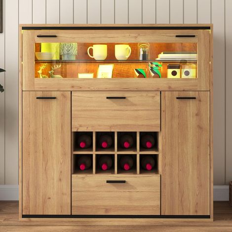 Buffet élégant, meuble à vin avec double porte, étagère en verre et casier à bouteilles - un rangement parfait dans un buffet stylé (1/5)