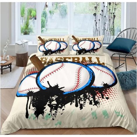 Baseball Parure de Lit 240x260cm Sports Theme Sets de Housse de Couette pour Enfants Adolescents 3D Ball Housse de Couette - AP6 (1/4)