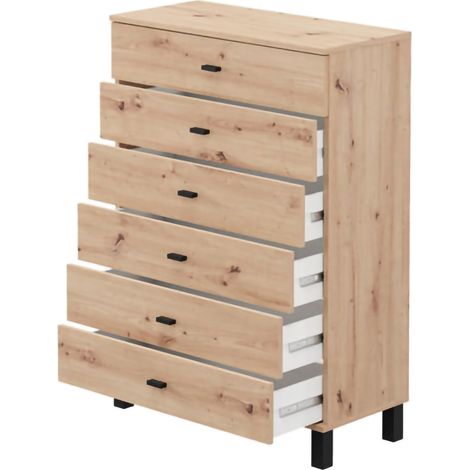 Anrichte Otaval, Kommode 6 Schubladen, ein Regal, 6 Fächer, 77x35x110h cm Eichenbraun Ast