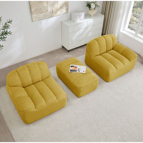 Modulares Ecksofa Gelb aus granuliertem Fleece mit Hocker und montagefreier Nutzung (1/5)