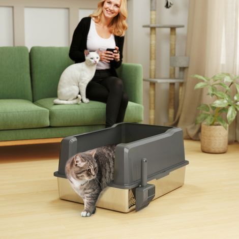 Lettiera per gatti in acciaio inox di grande capacità, 85 litri, casetta semi-chiusa, 71 x 50,8 x 35,5 cm, grigia.