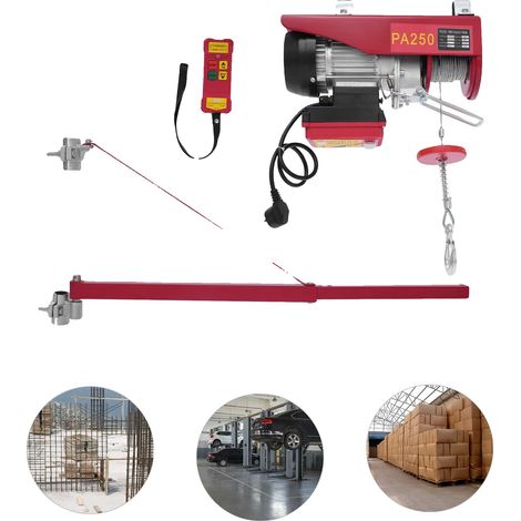 Cabrestante eléctrico, control remoto inalámbrico, capacidad de carga de 250 kg, rojo. (1/2)