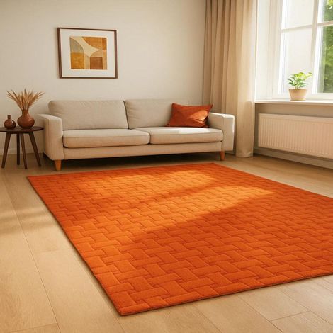 Tapis en laine AstroAura - Tapis en laine - 150x90cm, Rectangular - 100% Laine vierge - Tufté main - Orange