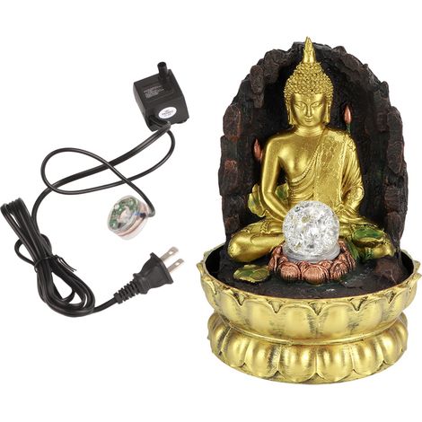 Fontaine de résine avec statue de Bouddha méditant, éclairage LED, décoration de table zen, prise US 110V. (1/5)