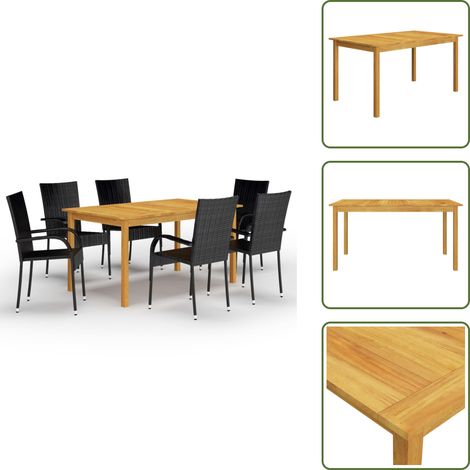 Ensemble à manger de jardin 7 pcs Noir - Salon De Jardin - Mobilier De Jardin - Table De Jardin - Chaises De Jardin - Acacia (1/5)