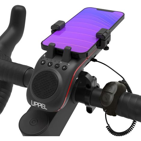 Support de téléphone portable pour vélo avec haut-parleur Bluetooth, batterie externe 5000 mAh, sonnette, microphone - Mode TF/SD/AUX multifonction 10 en 1 pour cyclisme extrême et loisirs, VTT (1/5)