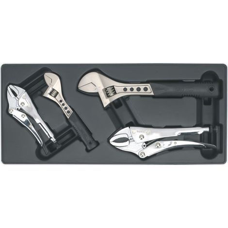 Sealey TBT04 Premier Locking Pliers & Adjustable Wrench Set with Tool Tray 4pc (1/3)