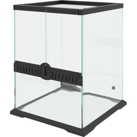 Terrario Caja De Alimentación Para Reptiles Ventilación Antiescape 120L Terrario De Vidrio Gestión De Cables Anfibios Araña Metal Negro 45X45X60Cm