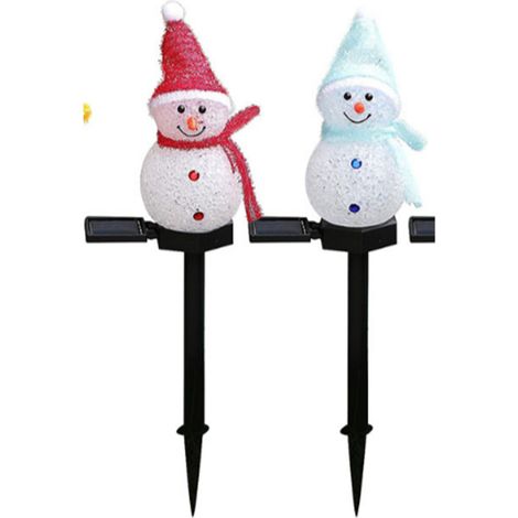 Lampe solaire de Noël à piquer lot de 2, décoration lumineuse bonhomme de neige EVA pour jardin pelouse extérieur, éclairage festif pour fêtes de fin d’année, multicolore (1/5)