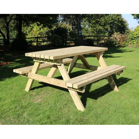 Deluxe Picnic Table, Wooden Garden Furniture - L180 x W150 x H76 cm - Minimal Assembly Required (1/3)