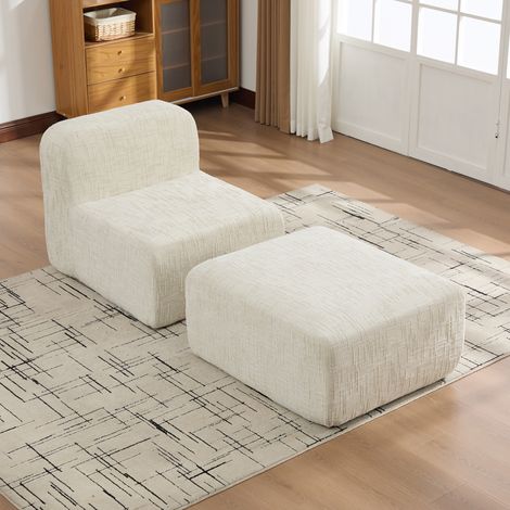 Canapé modulaire compressible en chenille, mousse 30D haute résilience, facile à déplacer, sol antidérapant, idéal pour salon, beige brillant