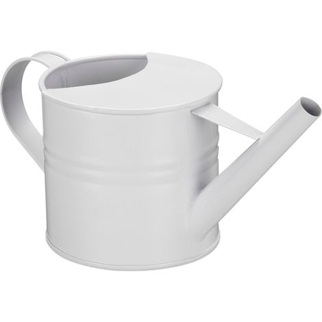 Relaxdays Gießkanne, 1,3 Liter, für Zimmerpflanzen, Dekogießkanne Trockenblumen, Vintage, Metall pulverbeschichtet, weiß