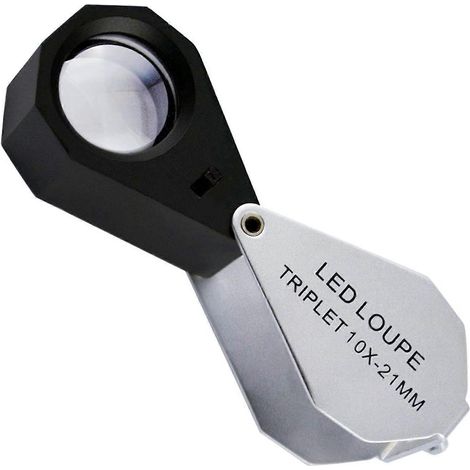Lot de 10 mini loupes de bijoutier pliables pour l'examen des pierres précieuses, bijoux, roches, timbres, pièces de monnaie, montres, antiquités et autres objets de loisirs + 6 LED (1/5)
