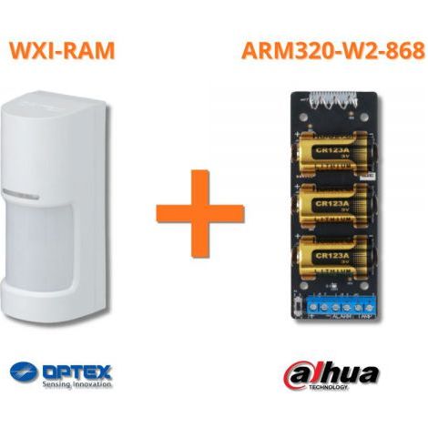 Optex sensore infrarosso esterno allarme 180 gradi wireless + Modulo Dahua ARM320-W2-868 - WXI-RAM
