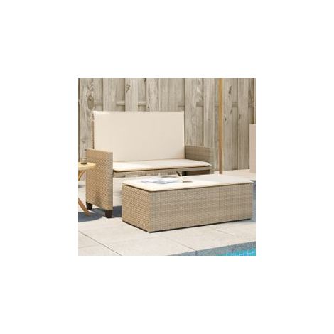Banc de jardin et coussins et repose-pied beige résine tressée (1/5)