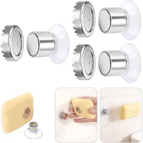 Juego de 3 jaboneras magnéticas con ventosa, soporte magnético para jabón de ducha, montaje en pared, acero inoxidable, no requiere perforación, baño, cocina, aseo (3 piezas - cilíndricas) 3,1 x 1,96  (1/5)