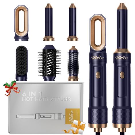 Seche Cheveux Brushing 6 en 1, Air Styler avec Sèche Cheveux Ionique, Boucleur a Cheveux Automatique, Fer a Lisser, Thermal Brush, Brosse Ronde Chauffante, Hairstyler Cadeaux pour Femmes -Blu (1/5)
