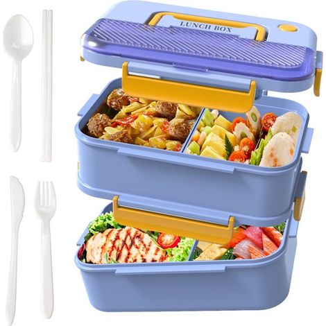 Boîtes à lunch avec compartiments, étanches, résistantes au micro-ondes, adaptées aux adultes et enfants, boîtes repas isolées pour école et travail, bleu (1/5)