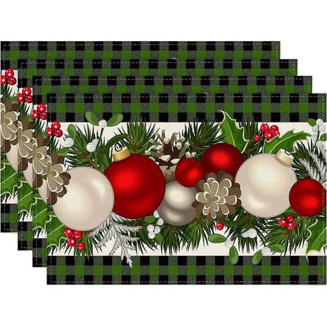 Lot de 4 sets de table festifs de Noël, lavables, pour les repas de fêtes et la décoration de la maison. (1/5)