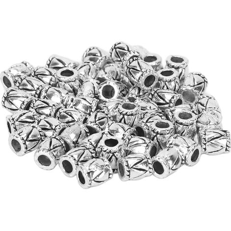50 perles rétro barbe cheveux perles tonneau tressage accessoires bijoux alliage argent (1/5)