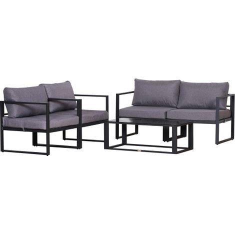 Salon de Jardin 4 Pièces Canapé Modulable Table Basse Coffre Rangement Coussin Assise Confortable Haute Capacité Charge Extérieur Terrasse Balcon Polyester Gris 138x69x63cm Mobilier Détente Résistant  (1/5)