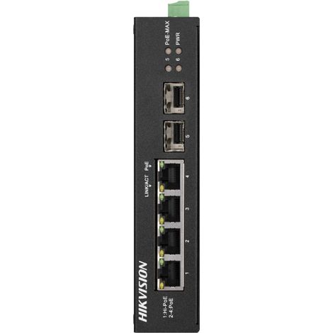 Switch hikvision industriale 4p gigabit + 2 uplink gigabit sfp budget poe 60w l2 unmanaged - ds-3t0506hp-e/hs