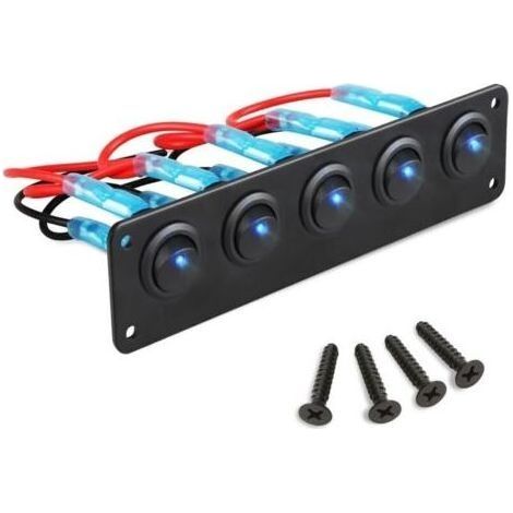 5 Gangs Panneau Interrupteurs à Bascule, Étanche 12V 20A Interrupteur Bascule avec LED Bleue, Panneau de Commutation de Voiture Camion Marine (1/5)
