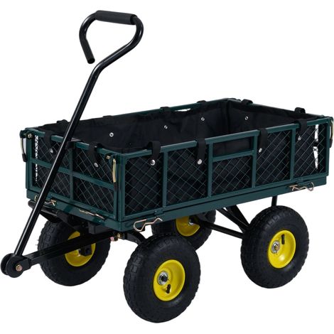 Chariot de Jardin en Métal, Chariot Utilitaire Pliable 2-en-1 avec Côtés en Filet Amovibles et Sac de Rangement, Poignée Réglable, Charge 408 kg (1/5)