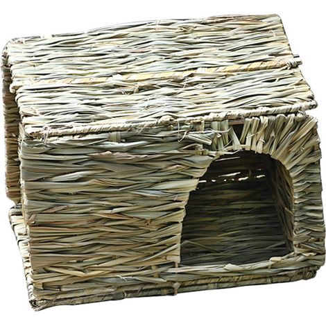 Maison en herbe pour lapins — Grande (26 cm x 29 cm x 37 cm), Pliable — Maison de jeu et abri en jonc de mer naturel tissé à la main un refuge abrité conçu pour les lapins, les hamsters, les cochons (1/5)