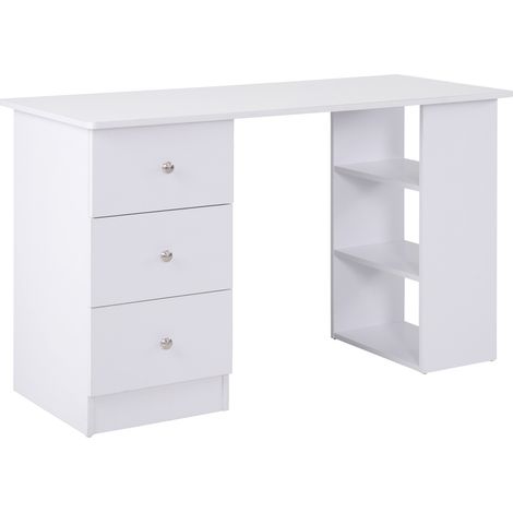 Multimedia-Computertisch mit vielfältigen Aufbewahrungsmöglichkeiten, 3 Schubladen, 2 Ablagen, 120 x 49 x 72 cm (L x B x H), weiß