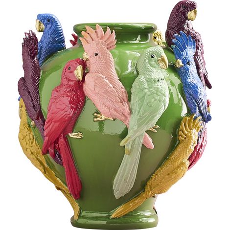 Vase design avec perroquets - Peint à la main - Multicolore - 23 x 23 x 26 cm - Vase décoratif (1/5)