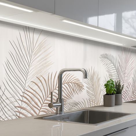 REVETEMENT MURAL DE CUISINE, CRÉDENCE DE CUISINE Feuilles - Beige - Botanique - Vintage 250x60 cm