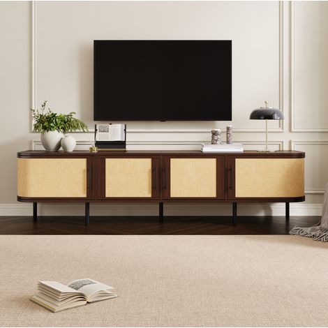 TV-Lowboard 180 x 40 x 45 cm mit 4 Türen, dekorativer Flechtoptik, MDF, Nussbaum OKMYHOME (1/5)