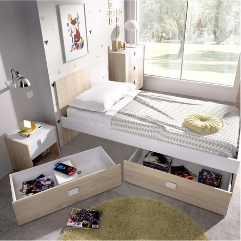 Cama con dos cajones Santisteban 90 cm para dormitorio juvenil 79 cm(alto)97 cm(ancho)196 cm(largo) (1/5)