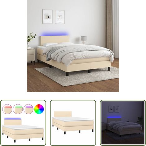 vidaXL LED-Streifen - Boxspringbett mit Matratze & LED Creme 120x200 cm Stoff (1/5)
