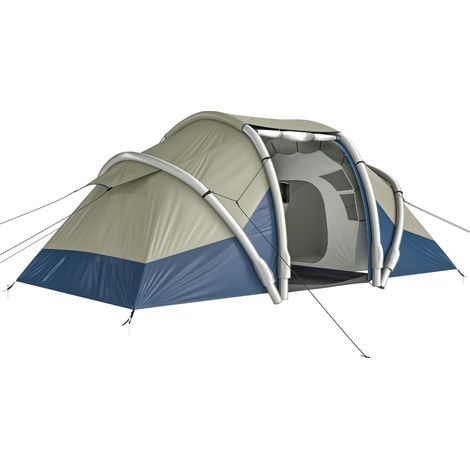 Tente gonflable 4 personnes, camping extérieur, montage rapide, 2 chambres, fenêtres moustiquaires, auvent (1/5)
