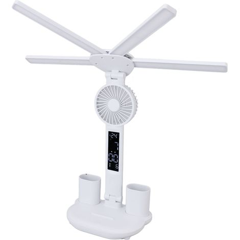 Lampe de bureau LED avec ventilateur, porte-stylo, commande tactile à quatre têtes, intensité lumineuse réglable, lampe de table pliable pour étudier, lire, manucure et réparation (1/5)