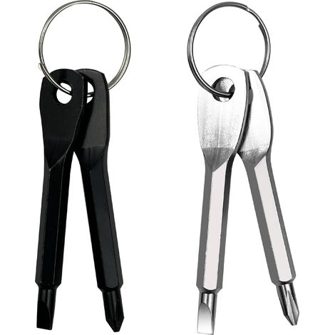 BEBUSINGOTO Lot de 4 petits tournevis EDC - Mini tournevis cruciformes - Avec porte-clés - Cadeau pour homme - Noir et argenté (1/5)