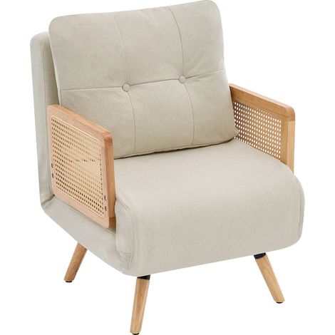 Fauteuil relax- 1 place,coussins inclus,lin,dossier inclinable- relaxation- pour salon,hôtel- 68x73x86cm- Beige (1/5)