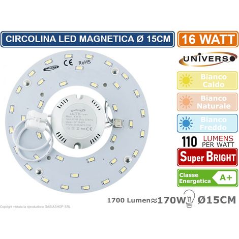 CIRCOLINA MAGNETICA NEON LED PIASTRA DISCO ANELLO PLAFONIERA CIRCOLARE LAMPADA T9 G10Q 16W Ø15CM - Colore Luce: Bianco Caldo (1/2)